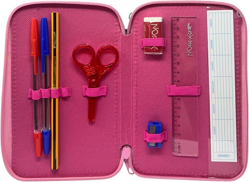 CARTOON Pencil Case 3 Zip Complete 44 Pieces for School Multi-Compartment Pens Pencils Colours Markers Giotto, Stitch And Angel, 20 x 13 x 6 cm, modern - Image 3