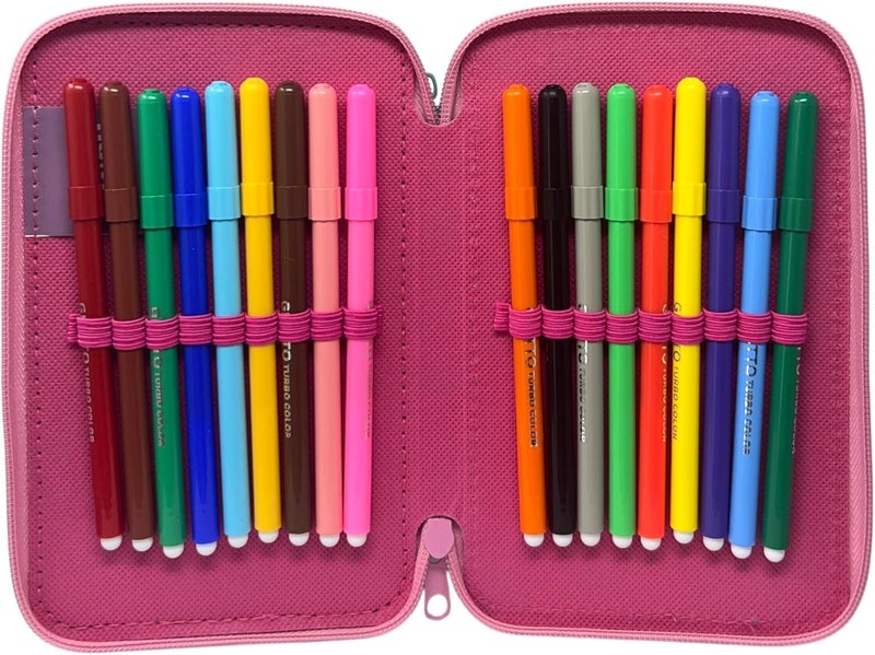 CARTOON Pencil Case 3 Zip Complete 44 Pieces for School Multi-Compartment Pens Pencils Colours Markers Giotto, Stitch And Angel, 20 x 13 x 6 cm, modern - Image 5