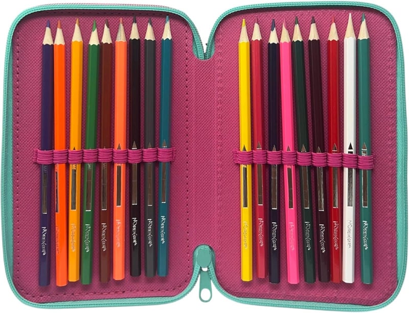 CARTOON Pencil Case 3 Zip Complete 44 Pieces for School Multi-Compartment Pens Pencils Colours Markers Giotto, Stitch And Angel, 20 x 13 x 6 cm, modern - Image 4