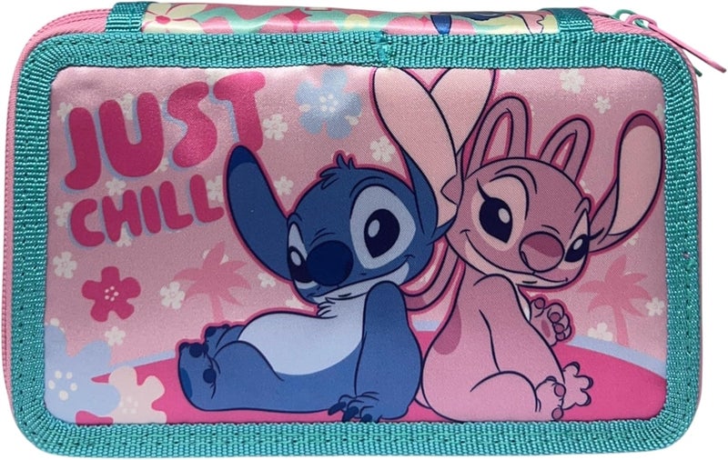 CARTOON Pencil Case 3 Zip Complete 44 Pieces for School Multi-Compartment Pens Pencils Colours Markers Giotto, Stitch And Angel, 20 x 13 x 6 cm, modern - Image 2