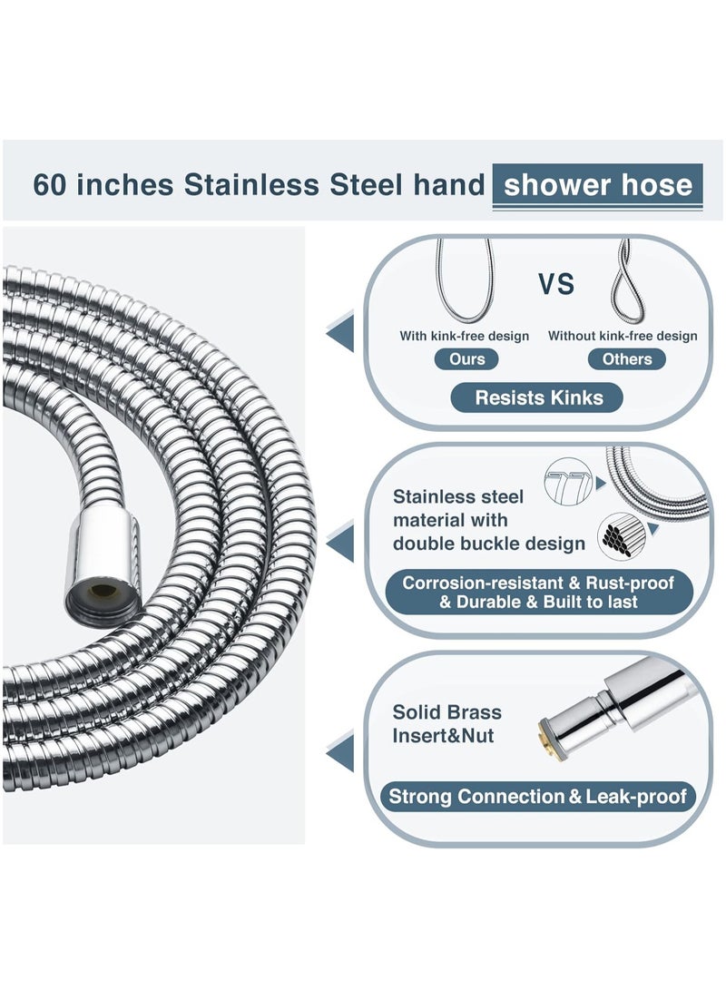 ABJ Dual Shower Head Combo – High-Pressure Rainfall & Handheld Shower Set, 60-Inch Stainless Steel Hose, Chrome Finish, Easy Tool-Free Installation - Image 4