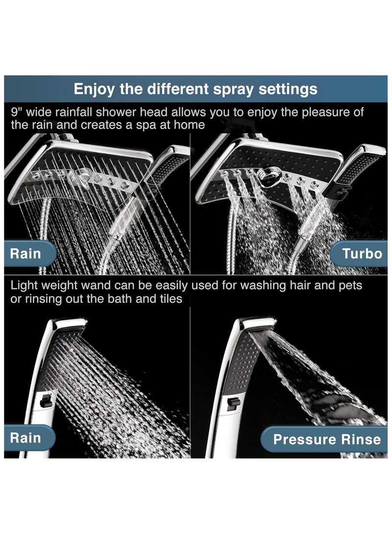 ABJ Dual Shower Head Combo – High-Pressure Rainfall & Handheld Shower Set, 60-Inch Stainless Steel Hose, Chrome Finish, Easy Tool-Free Installation - Image 2