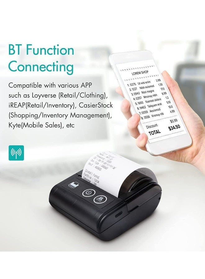 2 Packs of Portable Mini Thermal Receipt Printer Black and White with 2 Rolls of Paper High Speed Wireless Printer  Compatible with mobile and computer system Suitable for Coffee Shop Restaurant Conve - Image 5