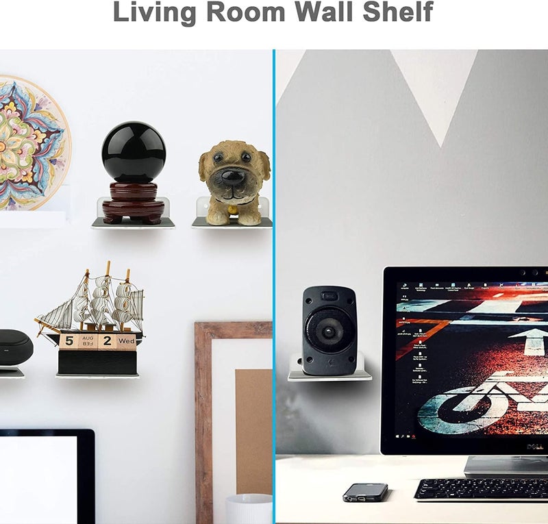 TXesign Small Floating Shelves Speaker Shelf, Small Wall Shelf Speaker Mount for Bluetooth Speaker, Webcam, Toy Display Shelf Acrylic Speaker Shelf (Silky White & Transparent, Small) - Image 5