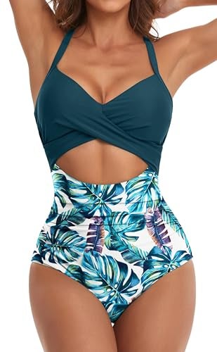 Eomenie Women's One Piece Swimsuits Tummy Control Cutout High Waisted Bathing Suit Wrap Tie Back 1 Piece Swimsuit - Image 1