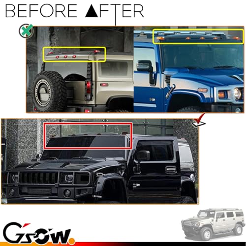 GSOWO مجموعة غلاف ضوء السقف LED مع عدسات مدخنة 10 قطع لسيارة هامر H2 2003-2009، H2 SUT 2005-2009، غلاف علامة التوضيح العلوي، غلاف مدخن - Image 2
