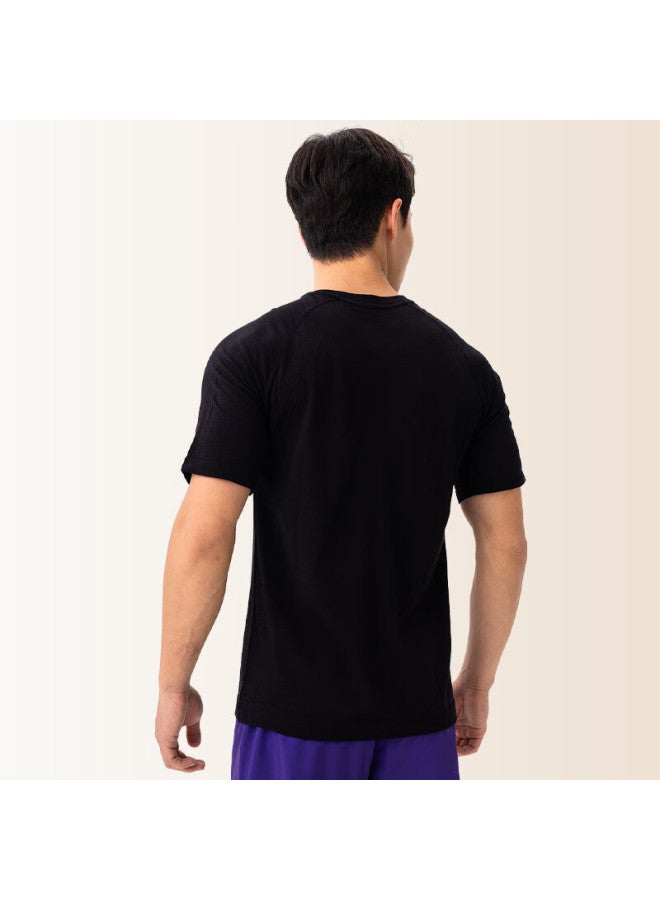 Uto Men's Merino Wool Quick Dry Short Sleeve Sports T-shirt Outdoor Running Hiking Top - Classic Black M - Image 2