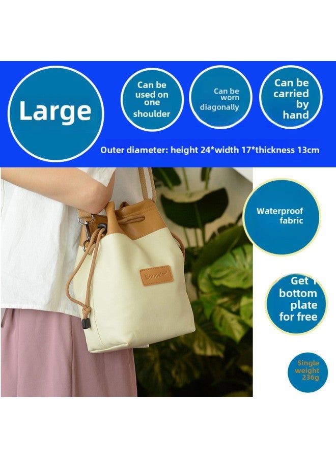 Sudiro Leather Film Liner Single Shoulder Diagonal Portable Waterproof Micro Single SLR Camera Drawstring Storage Bag-Color:[large] Creamy-white  - Image 1