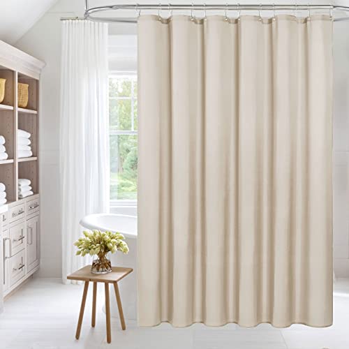 MitoVilla Beige Shower Curtain Liner Set with Plastic Hooks, Cream Fabric Shower Curtain Liner for Modern Bathroom Decor, Waterproof Cloth & Hotel Quality, 72" W x 72" H - Image 1