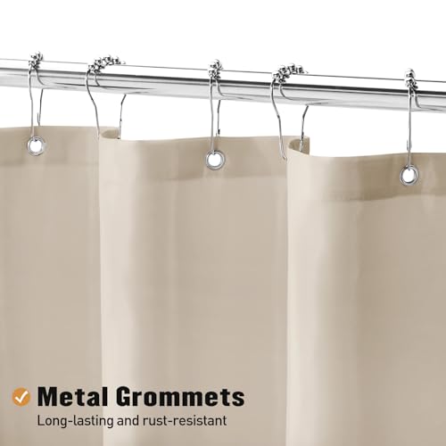 MitoVilla Beige Shower Curtain Liner Set with Plastic Hooks, Cream Fabric Shower Curtain Liner for Modern Bathroom Decor, Waterproof Cloth & Hotel Quality, 72" W x 72" H - Image 3