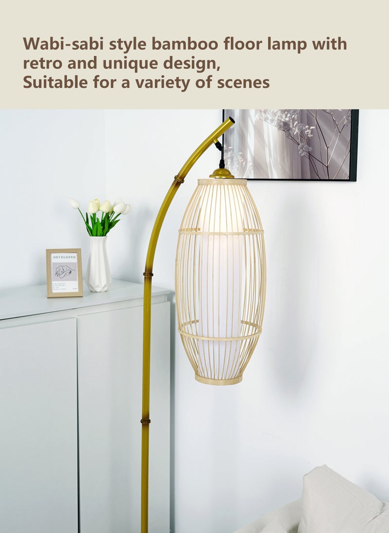 ONELIGHT Imitation Bamboo Rattan Floor Lamp, 3 Color Adjustment, Foot Switch, Iron Standing Lighting, Home Decoration Bedroom Living Room - Image 3