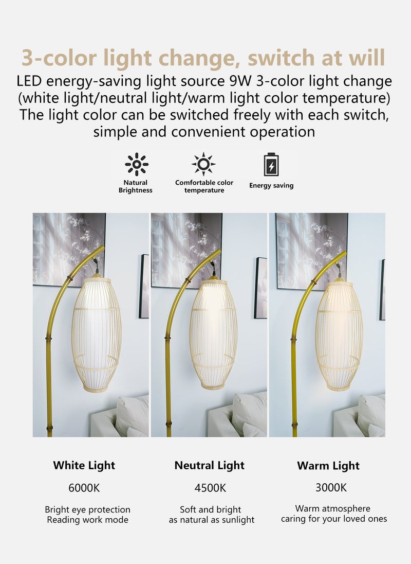 ONELIGHT Imitation Bamboo Rattan Floor Lamp, 3 Color Adjustment, Foot Switch, Iron Standing Lighting, Home Decoration Bedroom Living Room - Image 4