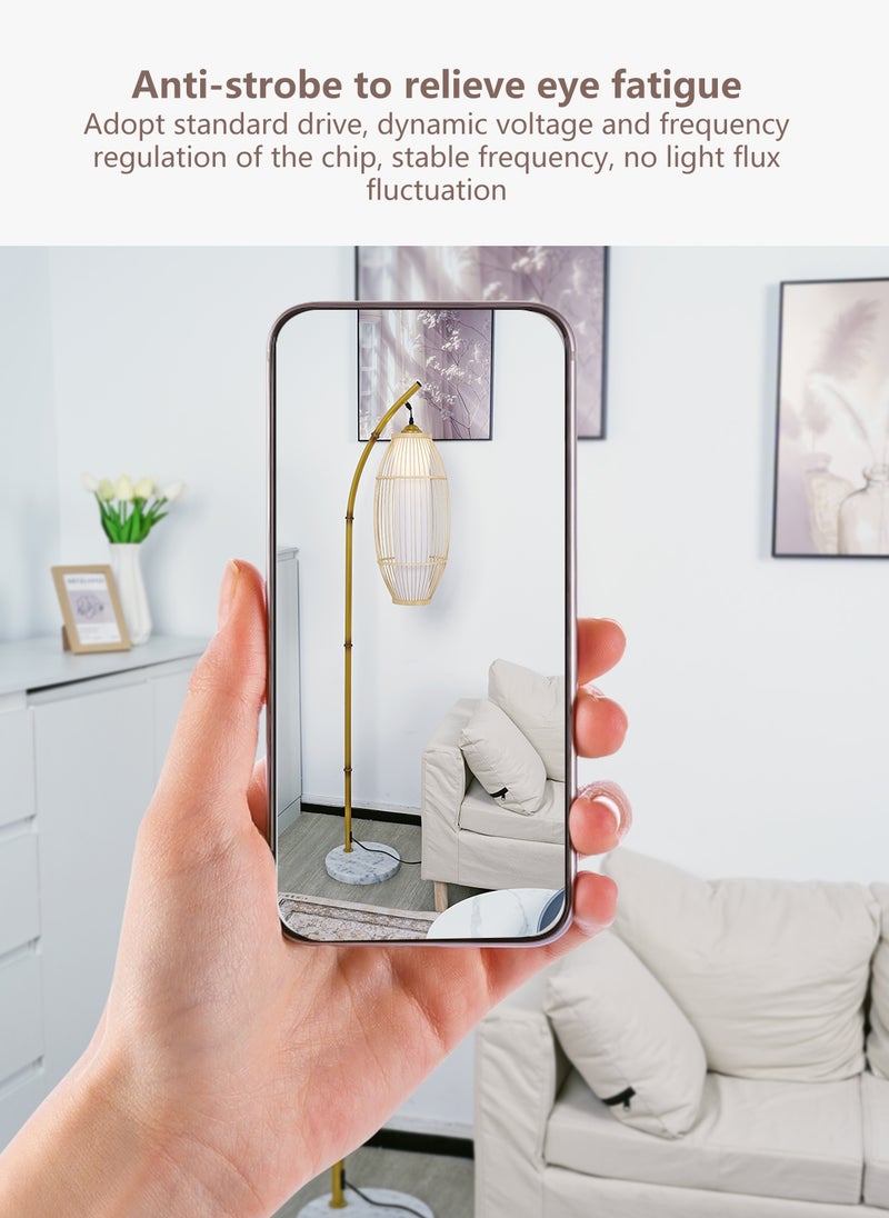 ONELIGHT Imitation Bamboo Rattan Floor Lamp, 3 Color Adjustment, Foot Switch, Iron Standing Lighting, Home Decoration Bedroom Living Room - Image 5