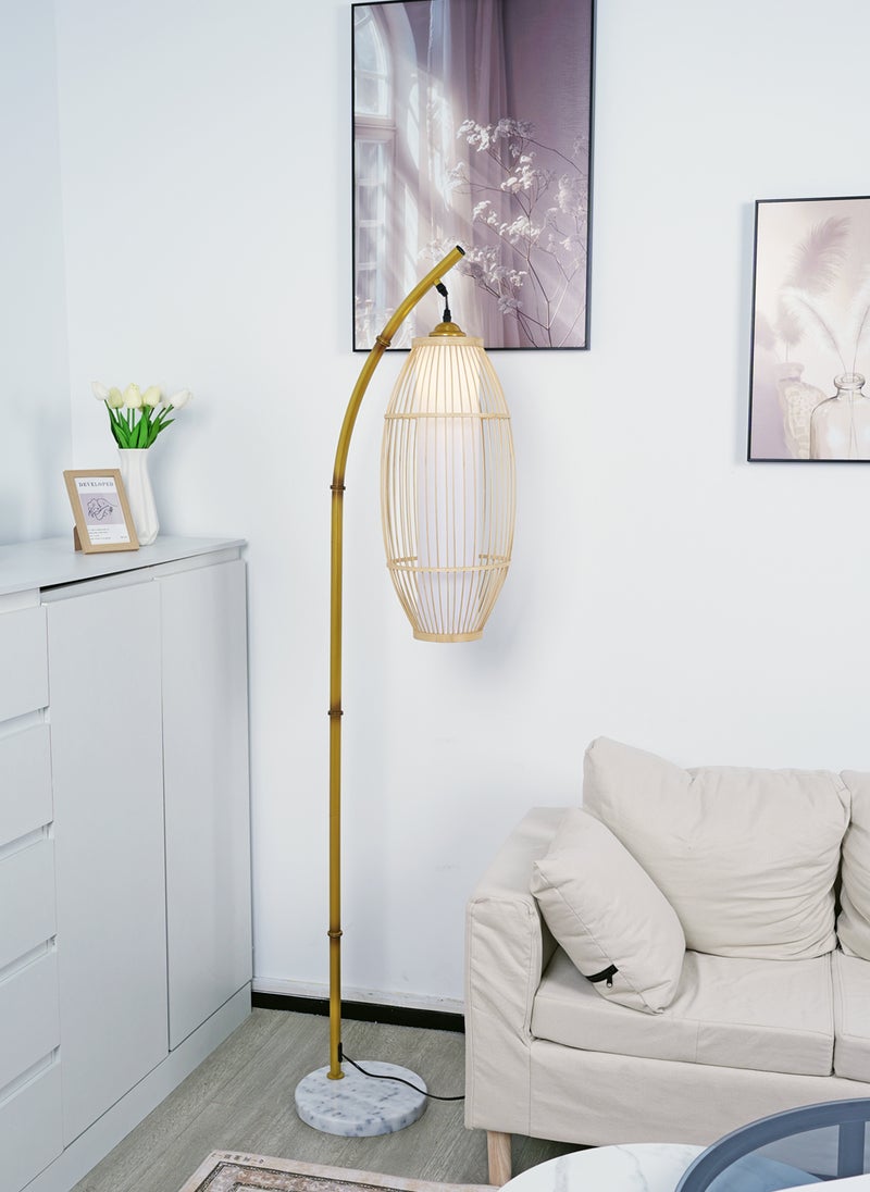 ONELIGHT Imitation Bamboo Rattan Floor Lamp, 3 Color Adjustment, Foot Switch, Iron Standing Lighting, Home Decoration Bedroom Living Room - Image 2