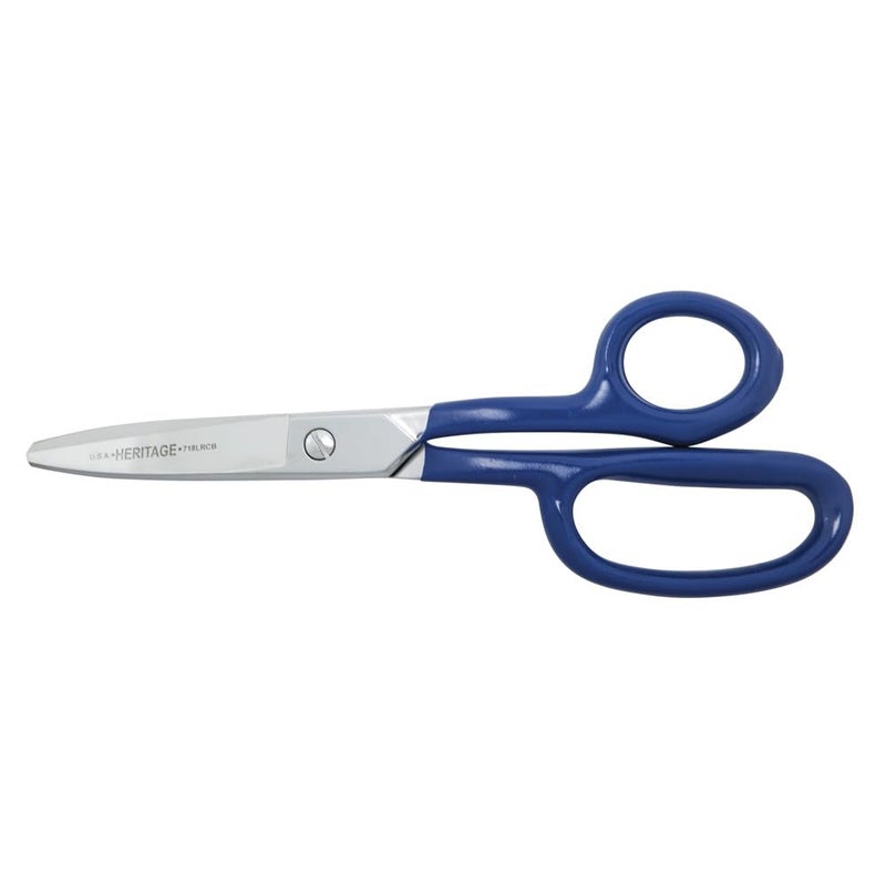 Klein Tools G718LRCB Scissors Made in USA Heavy Duty Carpet Shear with Large Ring Curved Handles and Blunt Tips for Trimming Carpet Pile 9Inch