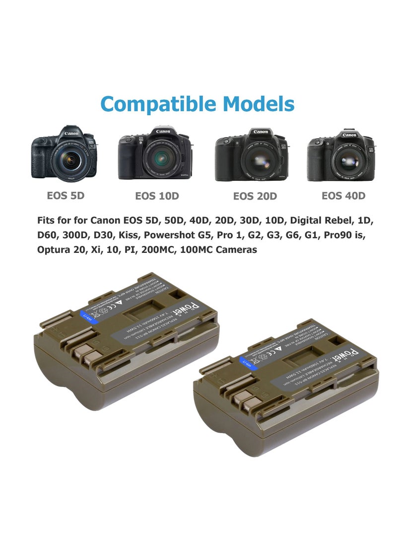 DMK Power DMK Power 2 Pack BP-511 1560mAh Batteries with Dual Slot USB Charger Compatible with Canon EOS 5D 50D 40D 20D 30D 10D Digital Rebel 1D D60 300D D30 G5 Pro 1 G2 G3 G6 G1 Pro90 is Optura 20 200MC 100MC - Image 2