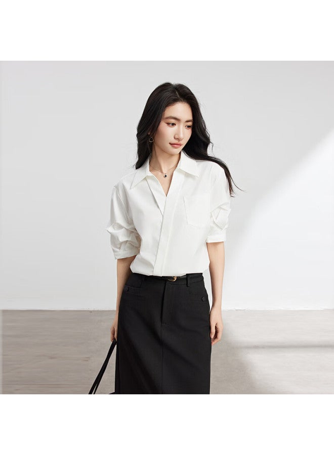 Lady Bird Miss Bird Blue Stylish Light Luxury V-neck Shirt Women Summer Commuting Daily Short Sleeve Top Professional Pee Interview Shirt - Image 3