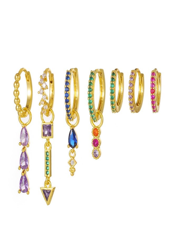 Could Spark 7pcs Gold Hoop Earrings Set Colorful Huggie Hoop Hypoallergenic Multiple Piercing Dangle Drop Stud Statement Earrings for Women Jewelry (Style A) - Image 1