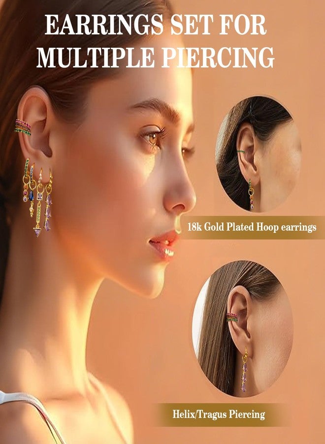 Could Spark 7pcs Gold Hoop Earrings Set Colorful Huggie Hoop Hypoallergenic Multiple Piercing Dangle Drop Stud Statement Earrings for Women Jewelry (Style A) - Image 5