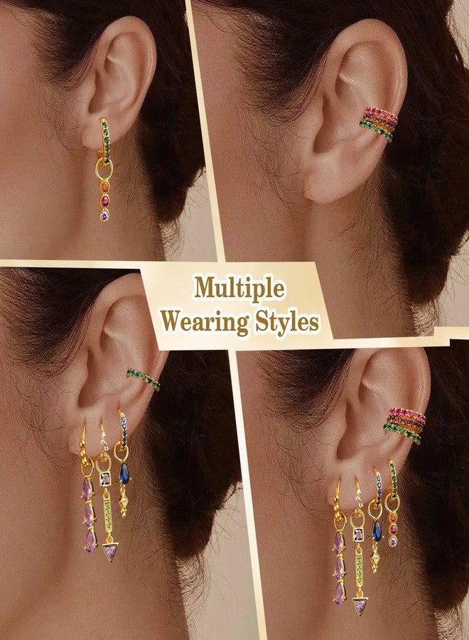 Could Spark 7pcs Gold Hoop Earrings Set Colorful Huggie Hoop Hypoallergenic Multiple Piercing Dangle Drop Stud Statement Earrings for Women Jewelry (Style A) - Image 4