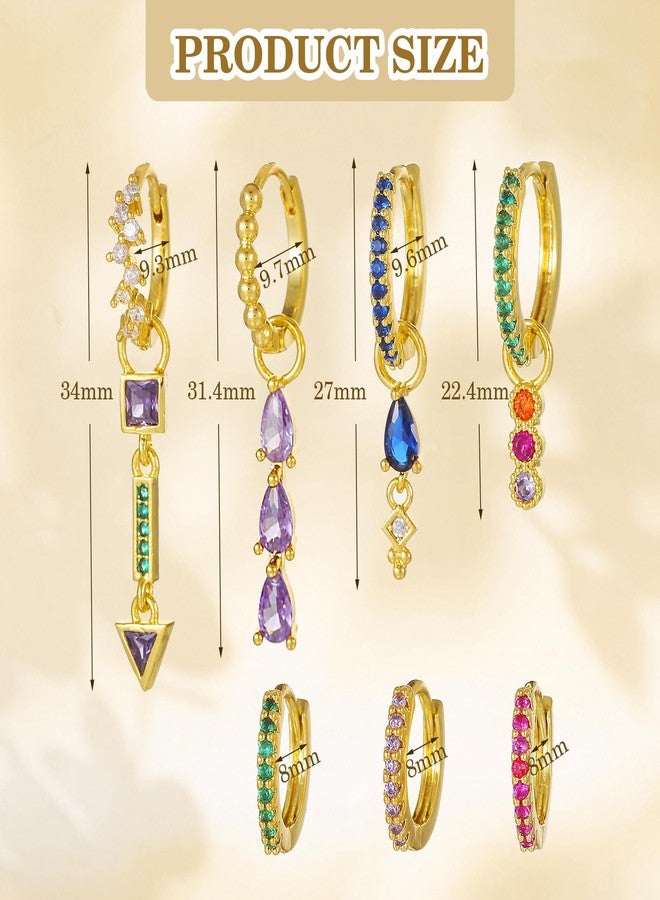 Could Spark 7pcs Gold Hoop Earrings Set Colorful Huggie Hoop Hypoallergenic Multiple Piercing Dangle Drop Stud Statement Earrings for Women Jewelry (Style A) - Image 2