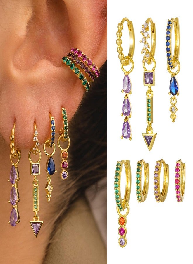 Could Spark 7pcs Gold Hoop Earrings Set Colorful Huggie Hoop Hypoallergenic Multiple Piercing Dangle Drop Stud Statement Earrings for Women Jewelry (Style A) - Image 3