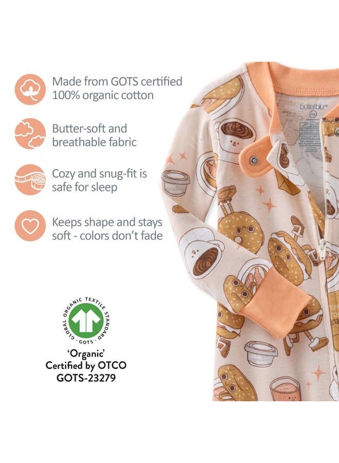 Butterblu baby-girls Cruz Snug-fit Footed Pajamas 100% Organic Cotton Zip Front Sleeper Pjs With Grippers for Baby Infant Girls, Boys​, Schmear, 18 Months - Image 5