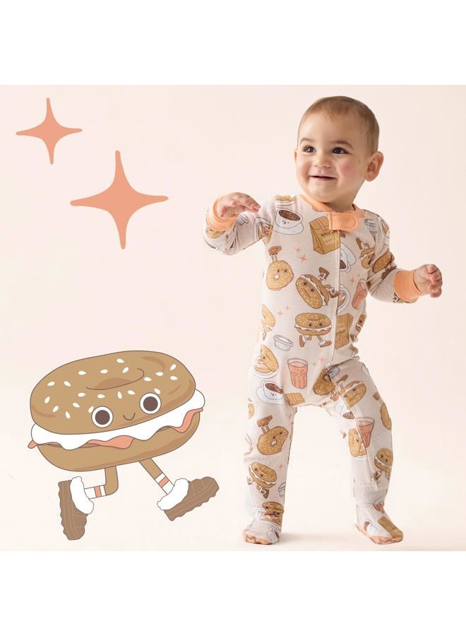Butterblu baby-girls Cruz Snug-fit Footed Pajamas 100% Organic Cotton Zip Front Sleeper Pjs With Grippers for Baby Infant Girls, Boys​, Schmear, 18 Months - Image 2