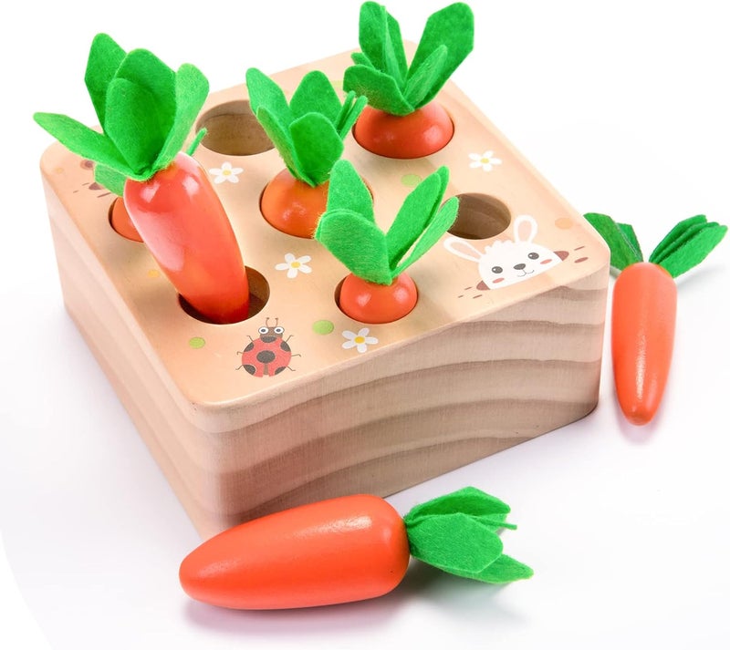 XPIY Montessori Toys for Babies 6-12 Months, Educational Shape Sorting Toys for Toddler Fine Motor Skill Development, Carrots Harvest Wooden Puzzle, Gift for Kids First Birthday - Image 1