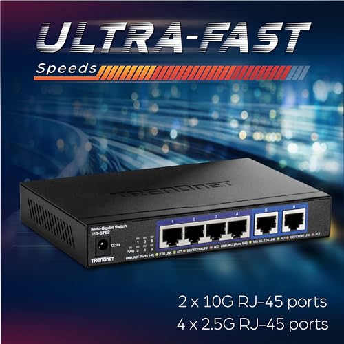 Trendnet مفتاح TRENDnet 6-Port 10G، 4 x 2.5G RJ-45 منافذ، 2 x 10G RJ-45 منافذ، سعة تبديل 60Gbps، قابل للتثبيت على الحائط، اتصالات شبكة 10 جيجابت، حماية مدى الحياة، أسود، TEG-S762 - Image 5