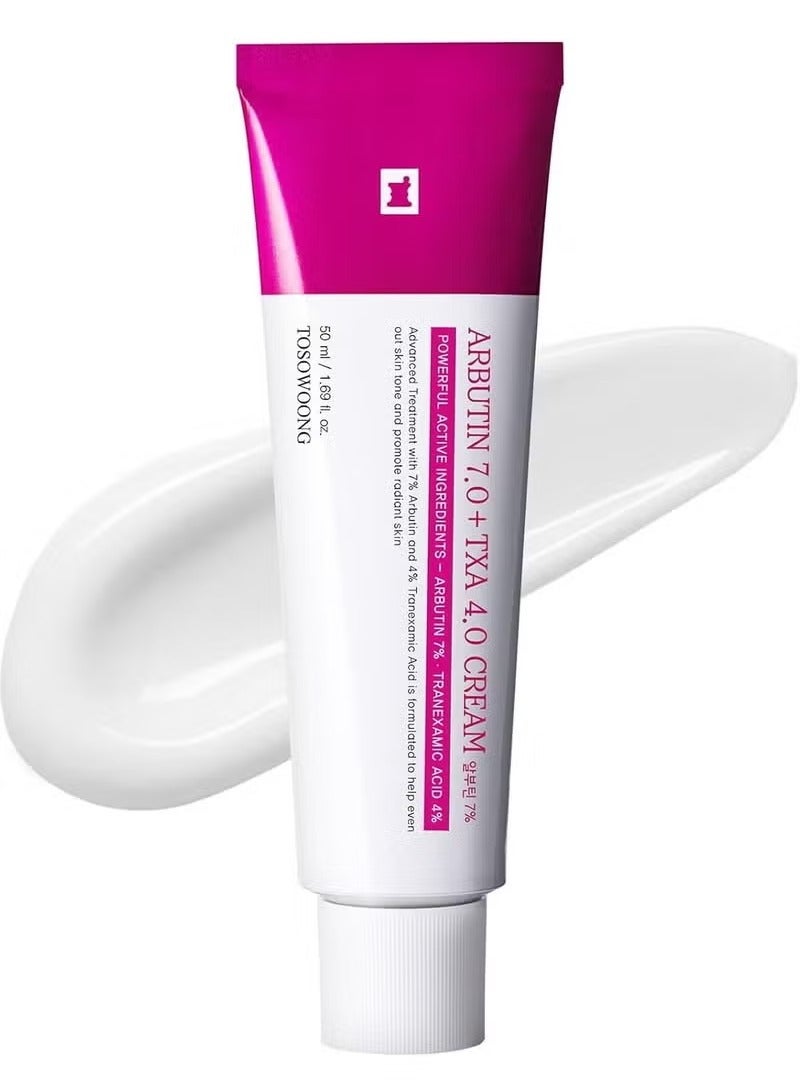 Tosowoong Arbutin 7% + Tranexamic Acid 4% Cream, 70,000ppm Arbutin, 40,000ppm TXA, Niacinamide, Glutathione, Dark Spots, Freckle, Blemishes, Pigmetation, Korean Skin Care, 50ml, 1.69 fl.oz. - Image 1
