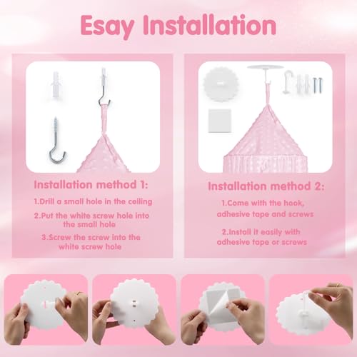 jiangcha Bed Canopy for Girls - Princess Bed Canopy - Crib Canopy for Boys and Girls Bedroom Decor, Suitable for Use in Cribs Canopy Bed Curtains (Pink) - Image 5