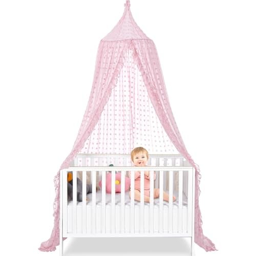 jiangcha Bed Canopy for Girls - Princess Bed Canopy - Crib Canopy for Boys and Girls Bedroom Decor, Suitable for Use in Cribs Canopy Bed Curtains (Pink) - Image 1