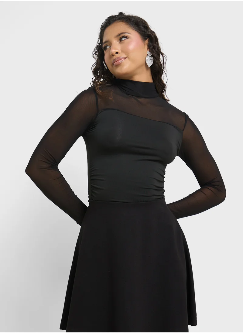 Ginger Mesh Sheer Mock Neck Top