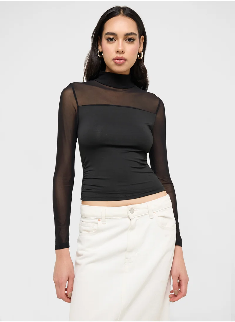 جينجر Mesh Sheer Mock Neck Top