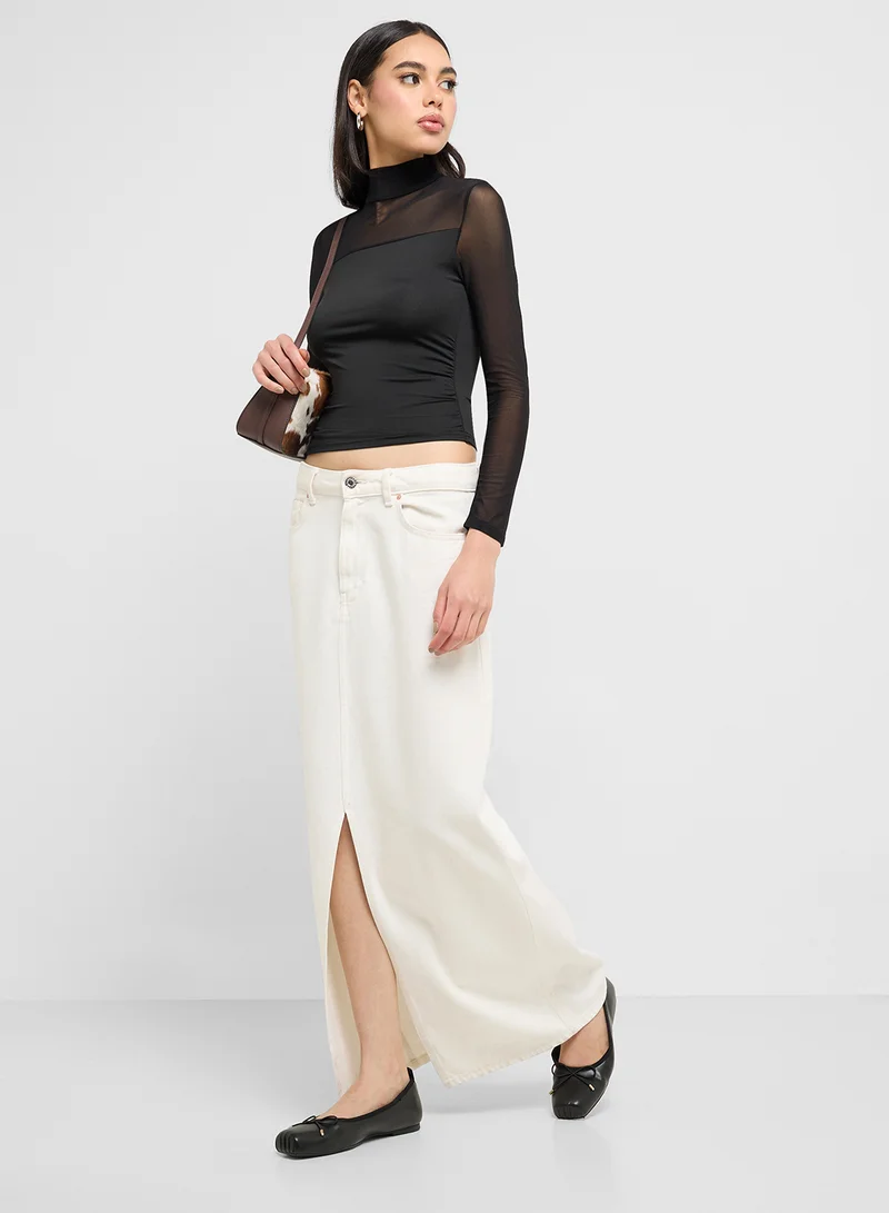 Ginger Mesh Sheer Mock Neck Top