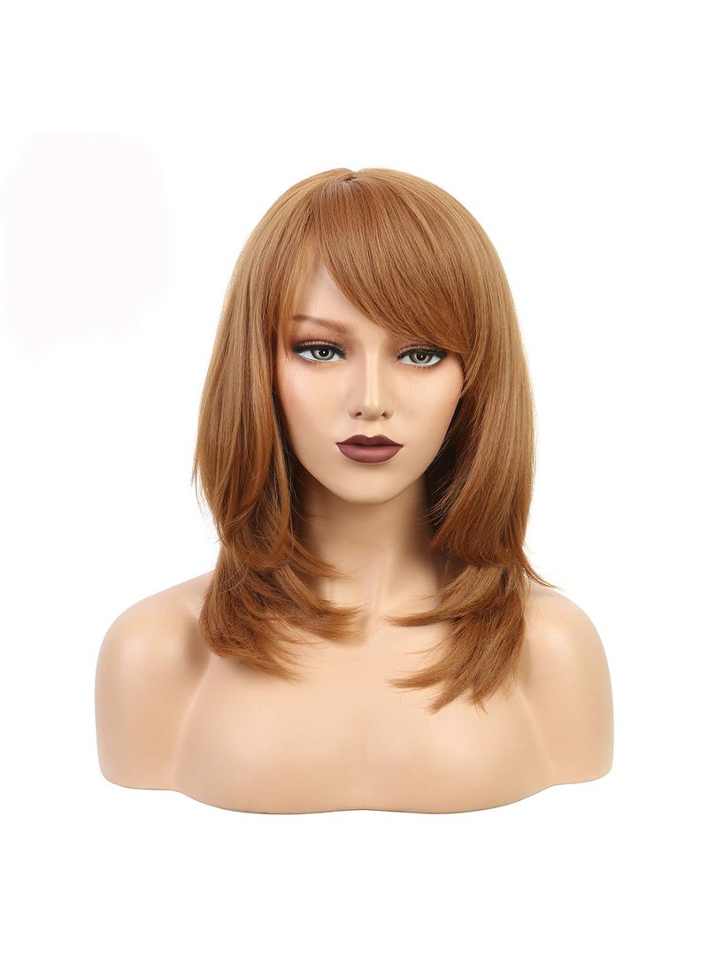 Wiginway - Wiginway Short Wig with Oblique Bang Natural Yaki Straight Synthetic for Women Dark Auburn Wigs Heat Resistant Natural Fiber - Image 1