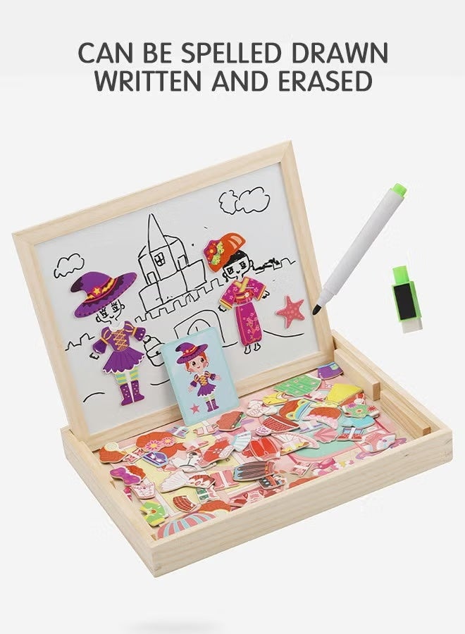 Soofam Magnetic Drawing Board, Girls Dress up themed toys, Wooden Puzzles Games Toys for Kids Drawing Learning - Image 4