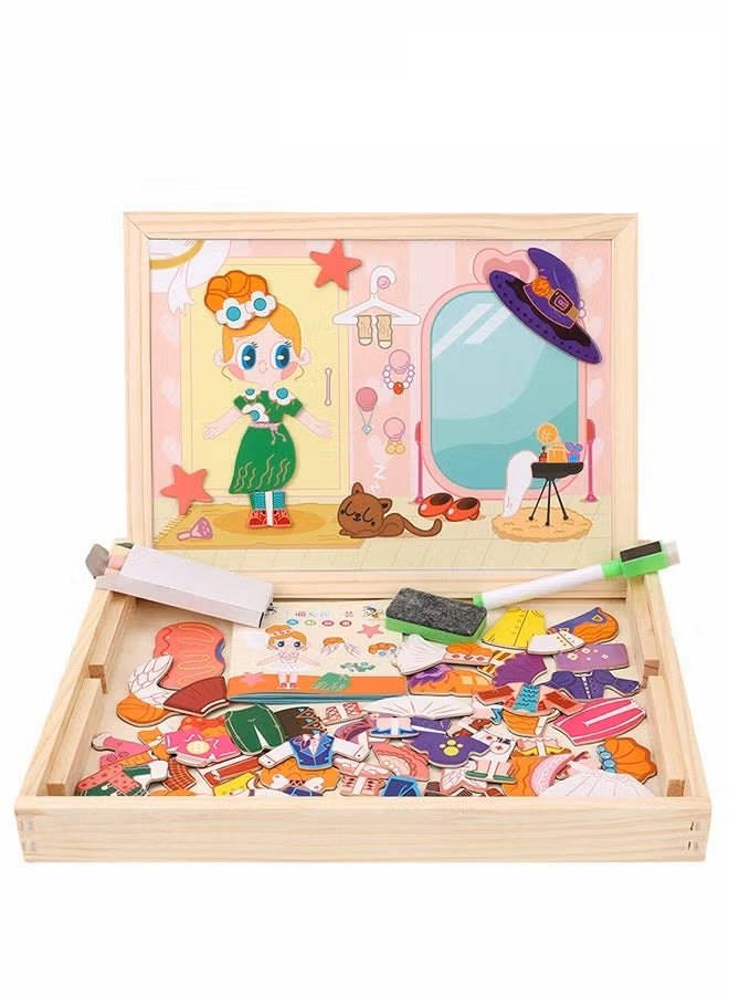 Soofam Magnetic Drawing Board, Girls Dress up themed toys, Wooden Puzzles Games Toys for Kids Drawing Learning - Image 1