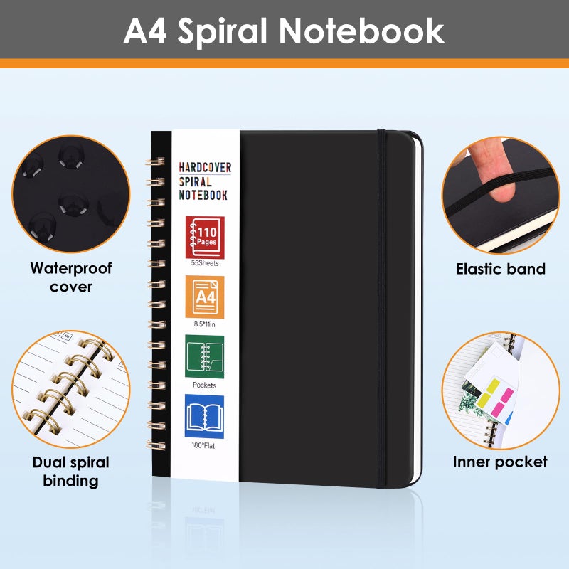 LABUK Spiral Notebook 8.5 x 11, A4 Large Notebooks for Women Men, 55 Sheets (110 Pages) College Ruled Hardcover Notebook for Work School Note Taking (Black) - Image 4