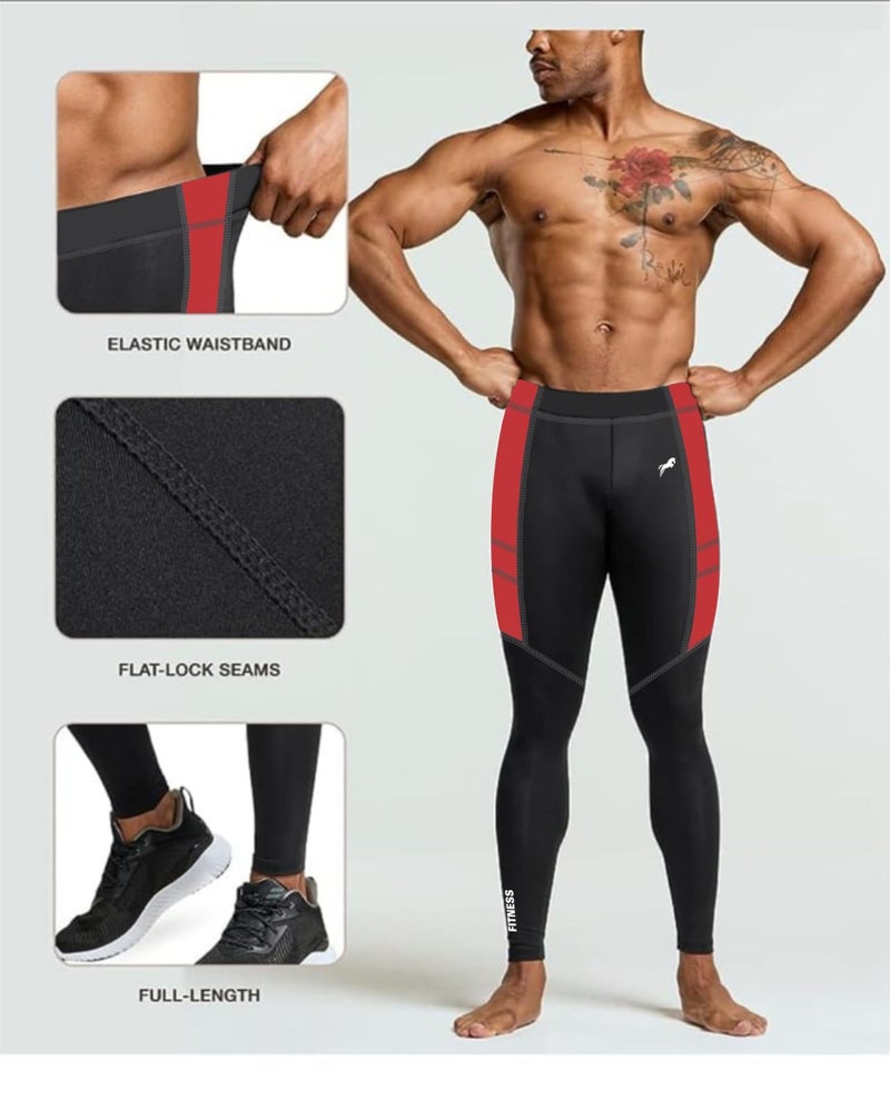 JUST RIDER Men's Sports Running Set Compression Shirts + Pants Skin-Tight Long Sleeves Quick Dry Fitness Tracksuit Gym Yoga Suits (Set of 2) (M, Black&Red) - Image 5