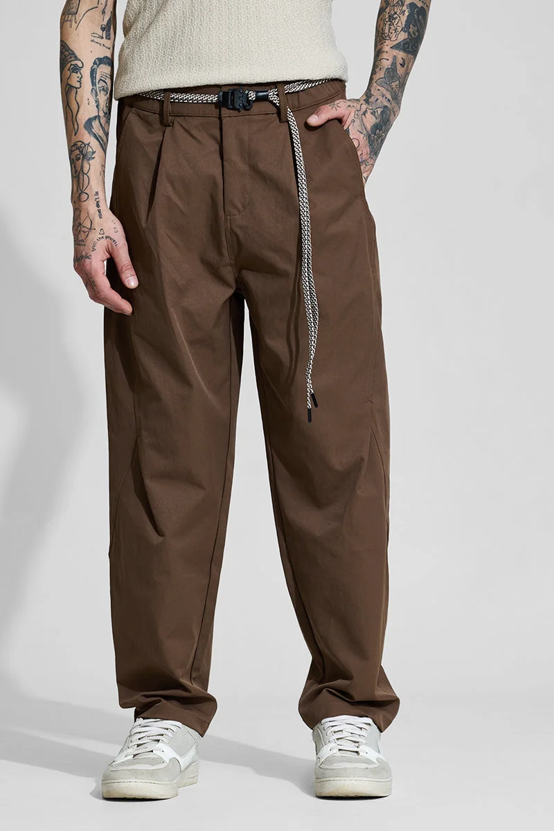 سنيتش Brown Solid Relaxed Streetwear Trousers