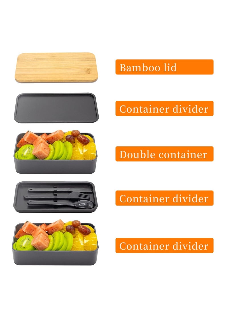 Bento Box, Adult Lunch Box with lunch bag,Japanese Stackable Lunch Box with Compartments, Bento lunch Box with Utensil & Chopsticks & Dip Container Set of, Microwavable,1200ML (Black)  - Image 2