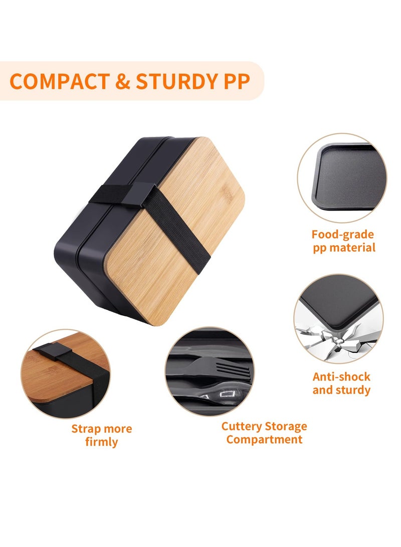Bento Box, Adult Lunch Box with lunch bag,Japanese Stackable Lunch Box with Compartments, Bento lunch Box with Utensil & Chopsticks & Dip Container Set of, Microwavable,1200ML (Black)  - Image 3