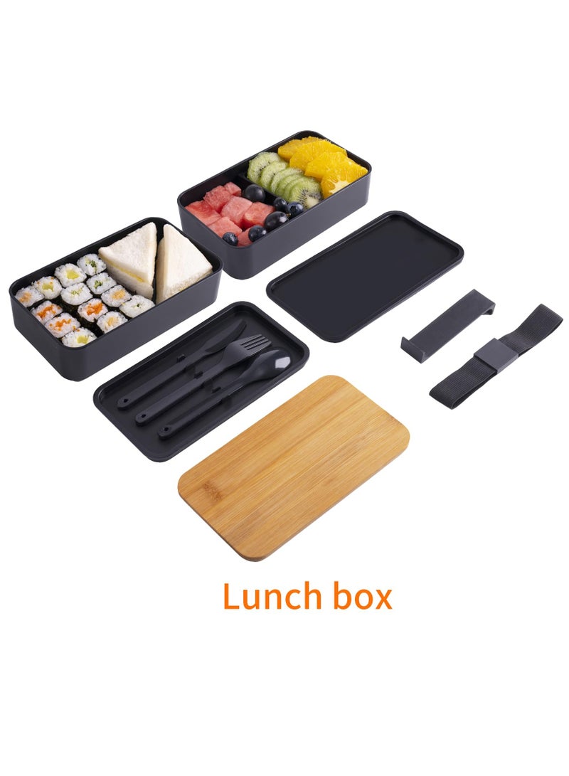 Bento Box, Adult Lunch Box with lunch bag,Japanese Stackable Lunch Box with Compartments, Bento lunch Box with Utensil & Chopsticks & Dip Container Set of, Microwavable,1200ML (Black)  - Image 5