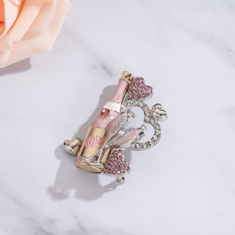 MADISON TYLER Valentines Cute Cheer Goblet Brooch | Pave Pink Rhinestone Heart XOXO Wine Cup Glass Jewelry for Her | Couples Gifts for Backpacks Valentines - Image 5
