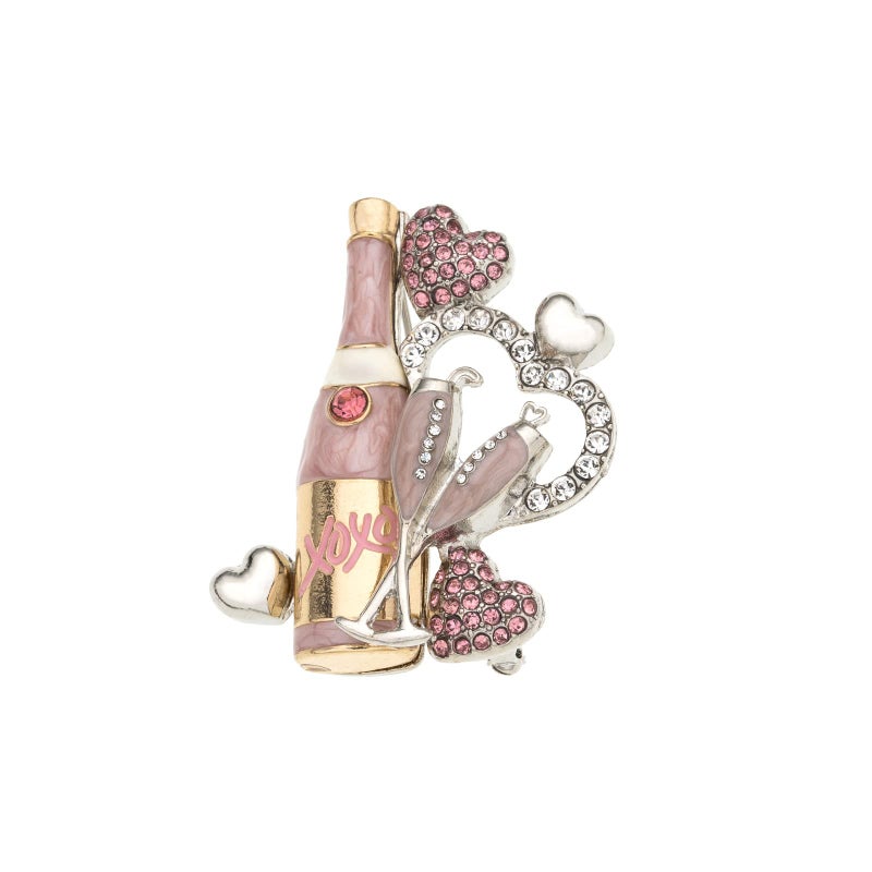 MADISON TYLER Valentines Cute Cheer Goblet Brooch | Pave Pink Rhinestone Heart XOXO Wine Cup Glass Jewelry for Her | Couples Gifts for Backpacks Valentines - Image 1