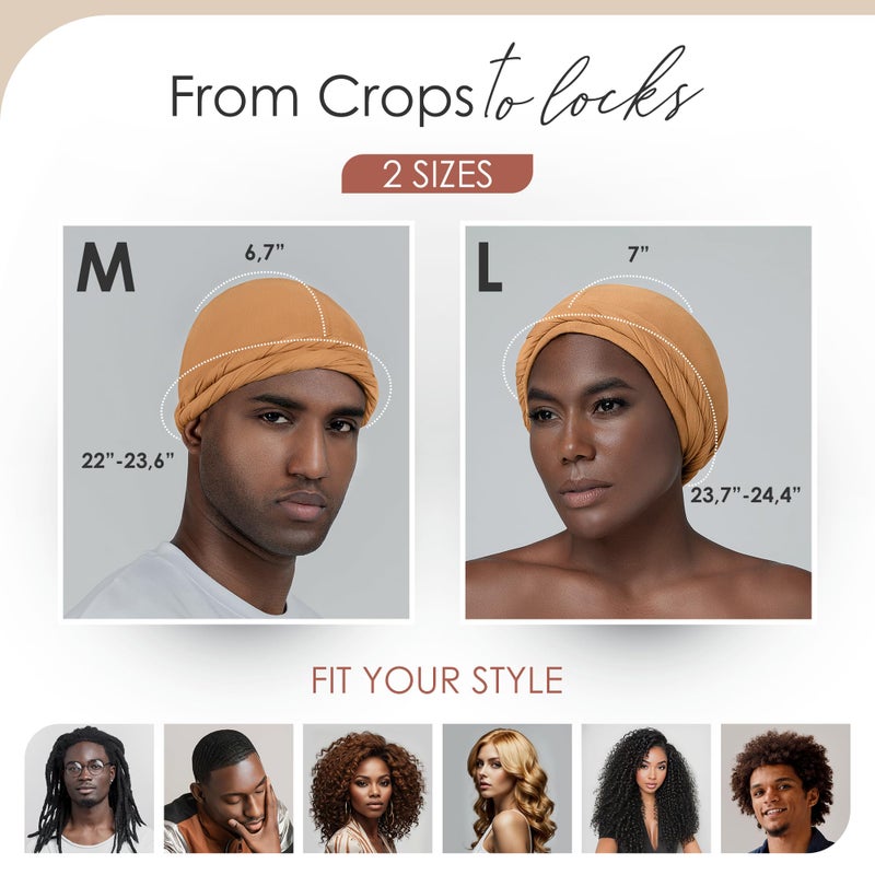 CAPLORD Silk Satin Lined Halo Turban Head Wrap Pre-Tied Skull Cap for Men and Women Sleeping Bonnet Hair Cover Chemo Hair Loss Hat (US, Alpha, X-Large, Tan) - Image 4