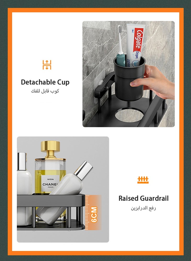 UNUNS Wall Mounts Storage Rack,2 Pack Bathroom Shelf With Towel Bar,Bathroom Storage Organizer Black - Image 5