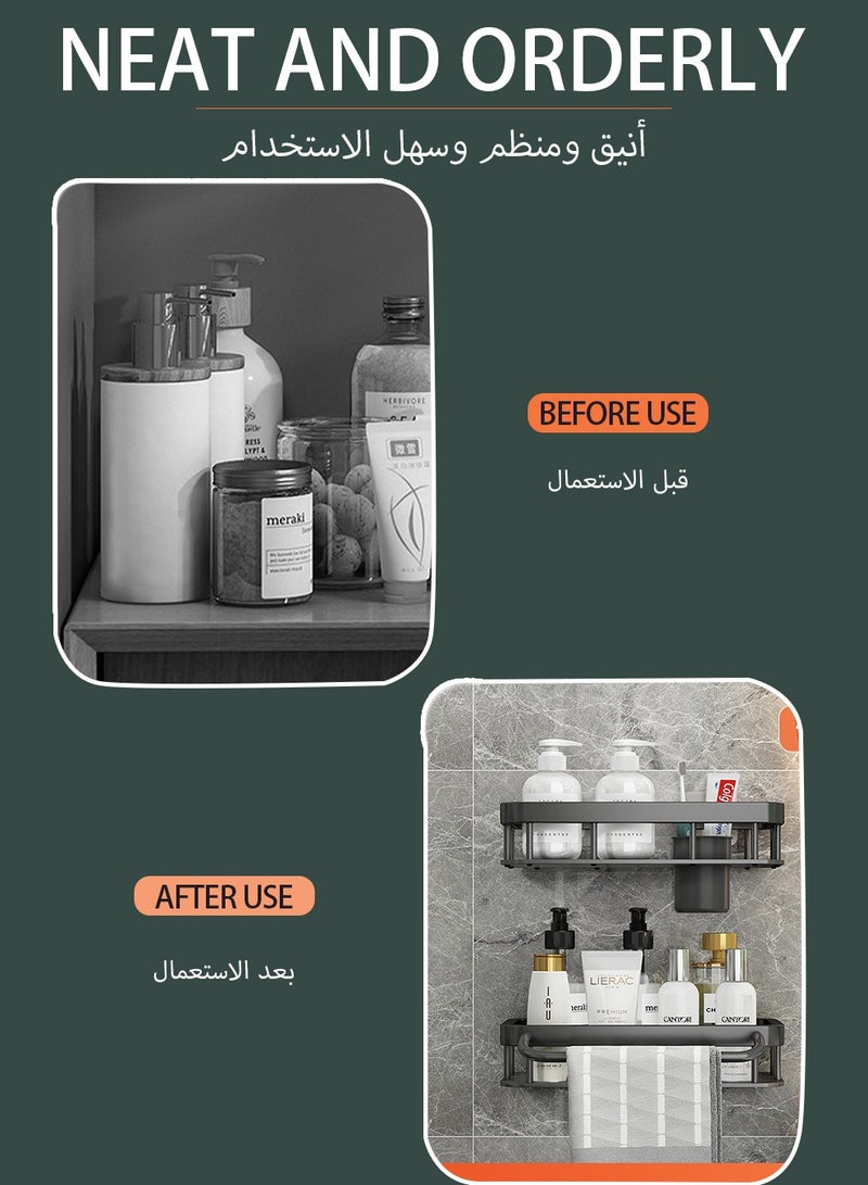 UNUNS Wall Mounts Storage Rack,2 Pack Bathroom Shelf With Towel Bar,Bathroom Storage Organizer Black - Image 2